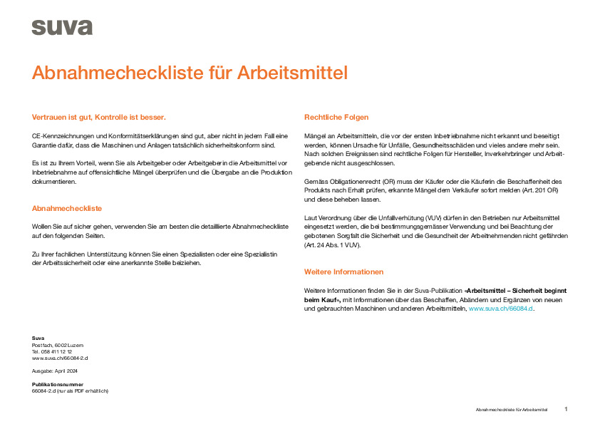 Abnahmeprüfung für Maschinen, Geräte und Einrichtungen