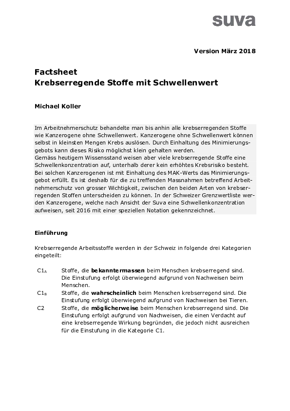 Factsheet: Grundlagen krebserregende Stoffe