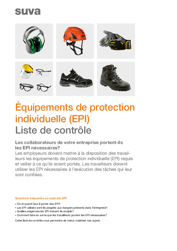 Liste de contrôle: En sécurité avec les équipements de protection individuelle