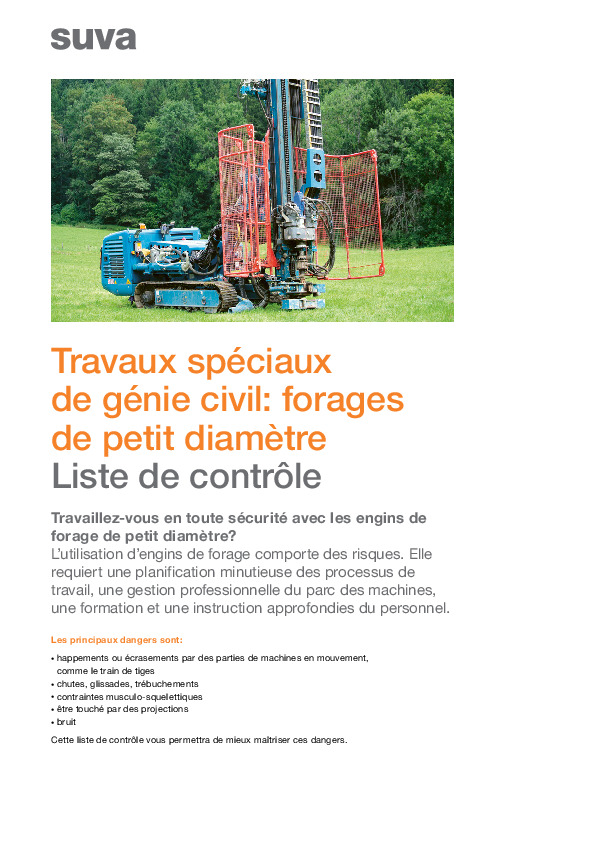 Forages de petit diamètre: dangers et mesures