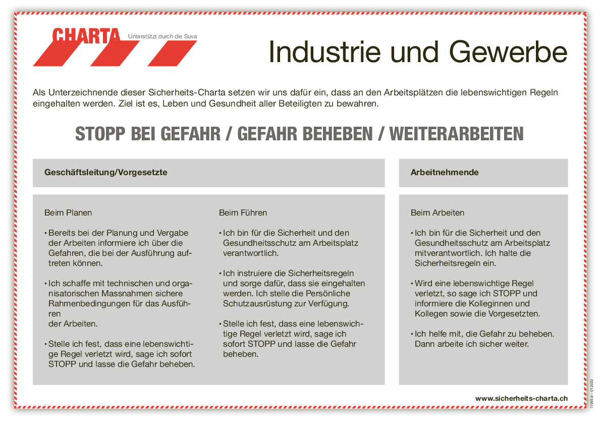 Tafel Sicherheits-Charta für Industrie und Gewerbe