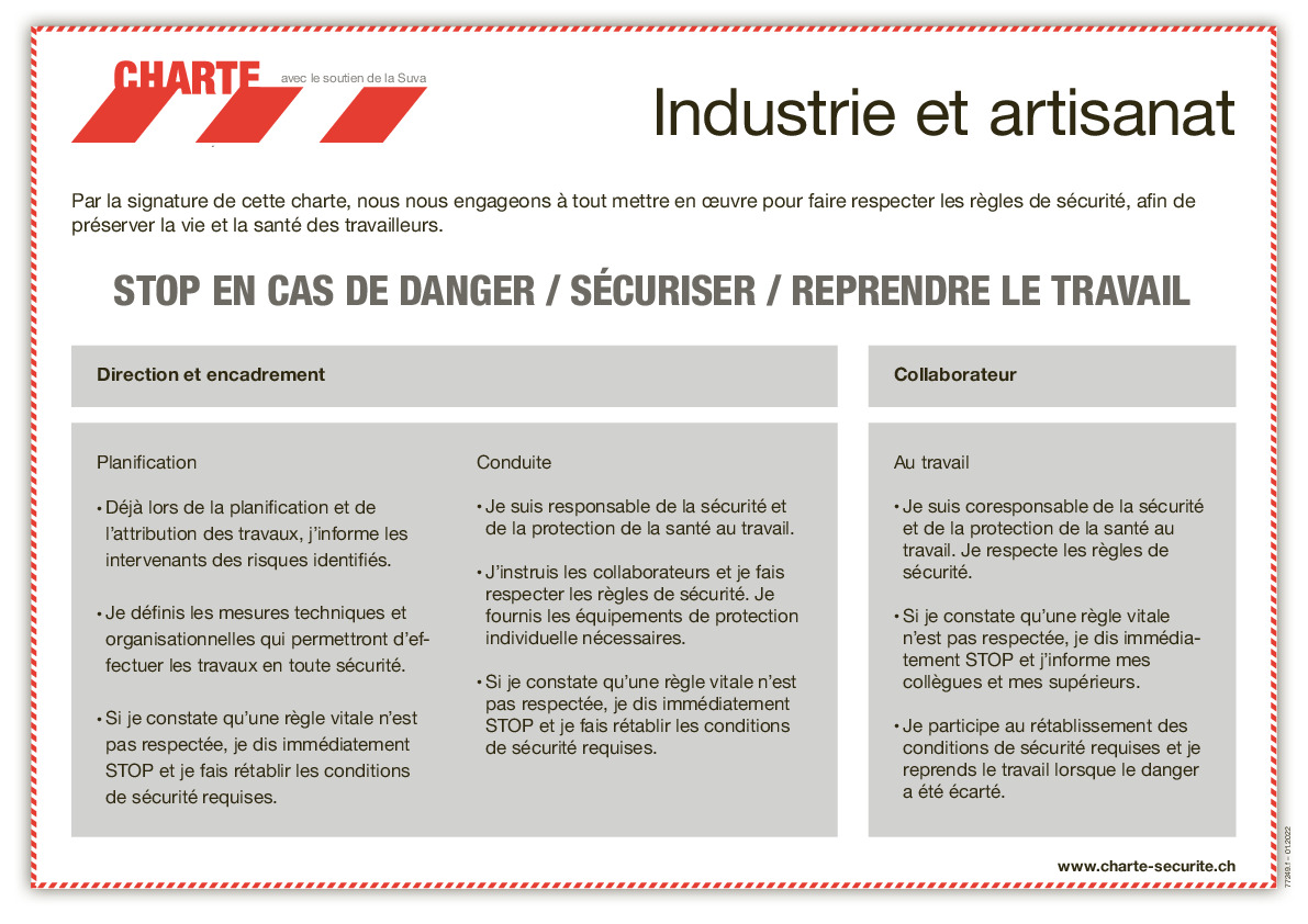 Tableau Charte de la sécurité pour l’industrie et l’artisanat